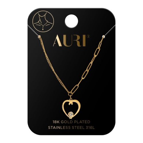  AURI Herzhalskette mit Zirkon, 18 Karat vergoldet, Chirurgenstahl