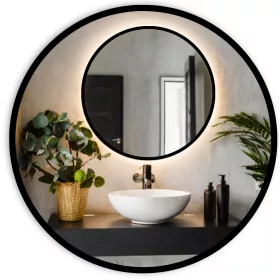    LED-SPIEGEL 90° RUND SCHWARZER RAHMEN BELEUCHTET LOFT BADEZIMMER LOFT CIRCLE