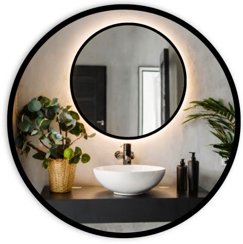  LED-SPIEGEL 90° RUND SCHWARZER RAHMEN BELEUCHTET LOFT BADEZIMMER LOFT CIRCLE