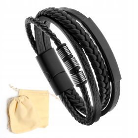    HIT Herren Flechtarmband, Armband, Lederarmband, Stahl, LAPRII