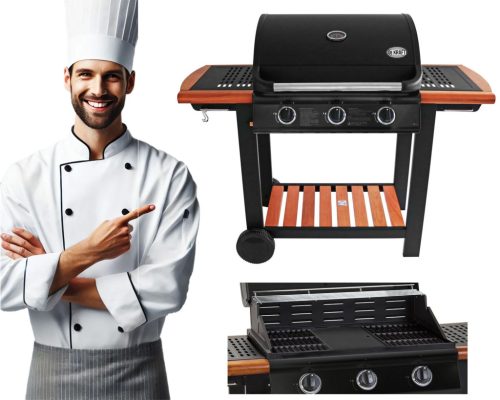  DEKRAFT GASGRILL 3 BRENNER GUSSEISENGRILL GUSSEISENPLATTE PREMIUM HOLZ