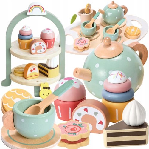  SERVICE FÜR KINDER XXL Teeservice aus Holz, Kaffeetassen, Kekse