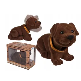    HUND nickt mit dem Kopf zum Auto. Braunes Hundemaskottchen, Souvenir, PRL-Figur