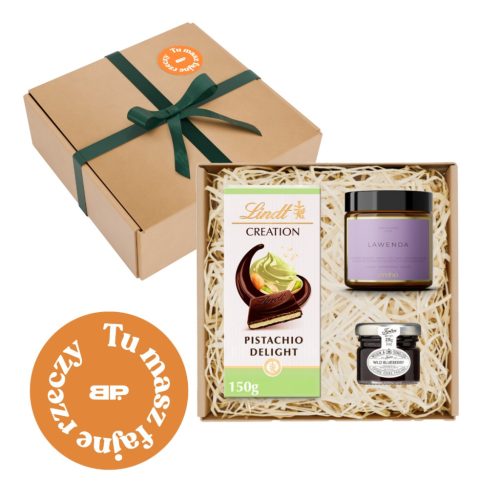  KORB-GESCHENKSET GESCHENK LINDT PISTAZIE 150g MARMELADE LAVENDELKERZE