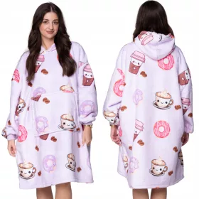    Decken-Sweatshirt, Übergröße, Decken-Sweatshirt, XXL-Muster, Kaffee und Donut, Geschenk, Geburtstag, Feiertage