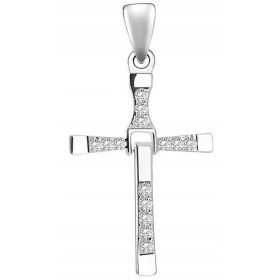    Silberner Kreuzanhänger, groß, faltbar, Vin Diesel mit Zirkonia PR 925