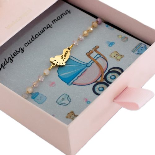  Armband mit eingraviertem Namen, Fuß, Name, Stahl, rosa Perlen, als Geschenk