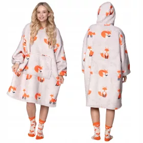    DECKEN-SWEATSHIRT Übergroßes, warmes, dickes DECKEN-SWEATSHIRT 2in1XXL FUCHS + SOCKEN Fell