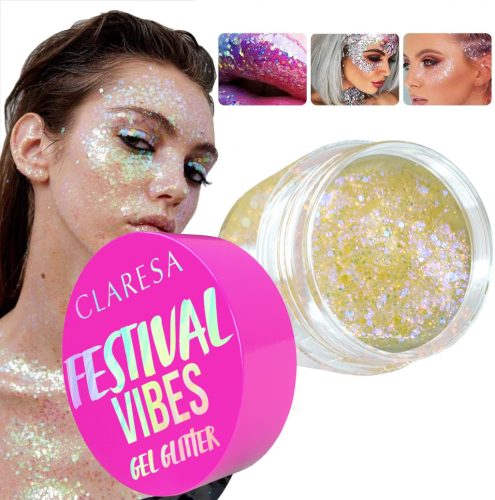  CLARESA FESTIVAL VIBE GLITZER GEL FÜR GESICHT KÖRPER HAARE 02 WIR HABEN LIEBE GEFUNDEN