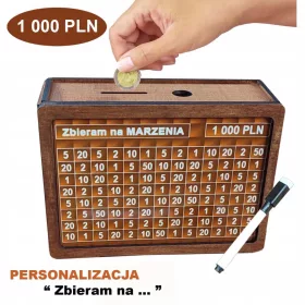    Vintage Sparschwein aus Holz, Diagramm Personalisierung 1.000 PLN als GESCHENK