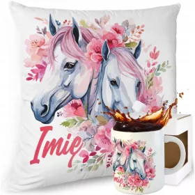    SET KISSENBECHER PFERDE PFERDE BLUMENKRANZ BLUME GESCHENKNAME