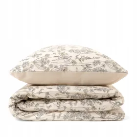 Beige Baumwollbettwäsche POSSA mit Blumenmuster, 200x220 cm