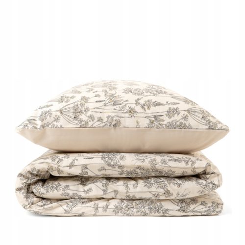 Beige Baumwollbettwäsche POSSA mit Blumenmuster, 200x220 cm