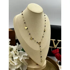    Aisadi-Halskette, schwarze Steine, Rosenkranz, Diamant, Diamanten, Gold, 316L-Stahl