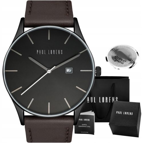  Paul Lorens LONGIO Herrenuhr aus braunem Leder – mit Datum + GRAVUR