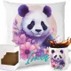  SET PILLOW MUG SWEET PANDA BEAR COLORFUL FEATHER FLOWERS GIFT NAME