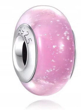  Charm-Anhänger aus rosafarbenem Muranoglas, Silber S925