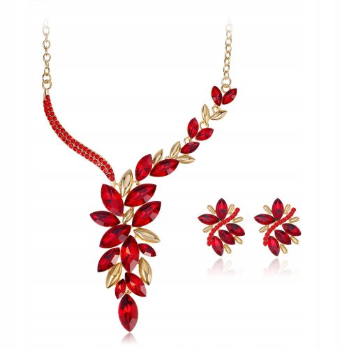 Set aus roter Halskette und Ohrringen mit Zirkonen