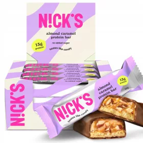   Nick’s Protein Almond Caramel – Zuckerfreier Proteinriegel mit Mandel-Karamellgeschmack, 50g (12 Stück)