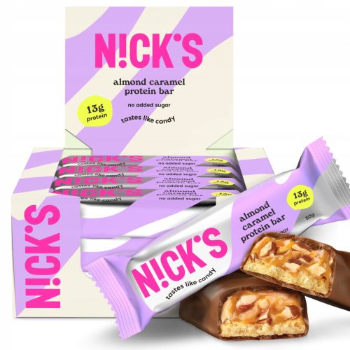 Nick’s Protein Almond Caramel – Zuckerfreier Proteinriegel mit Mandel-Karamellgeschmack, 50g (12 Stück)