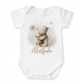    Baby-Body mit Teddybär und dem Namen des Kindes: Teddybär und Schaf