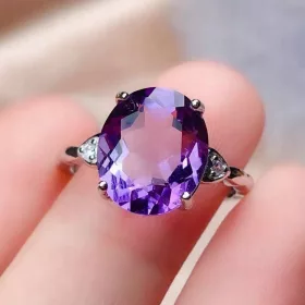  Damen-Luxusring, S925-Silber, Amethyst-Turmalin