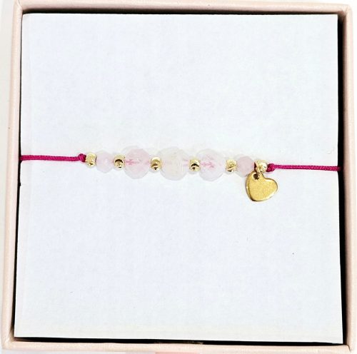  Liebes- und Glücksarmband, Rosenquarz-Herz an einer rosa Schnur