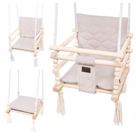  Holzschaukel für Kinder TULUSZKA Samt 3in1 Beige
