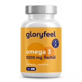   Omega-3 Kapseln Hochdosiert von Gloryfeel - 120 Kapseln für Herz und Gehirnunterstützung