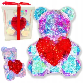    BÄR LED TRANSPARENTER BÄR MIT HERZLAMPE GESCHENKBOX XL 40CM