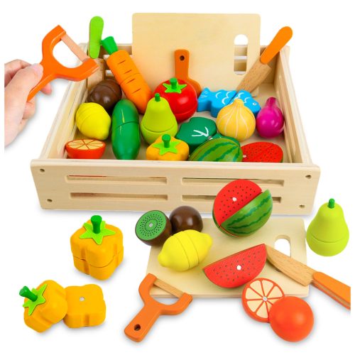  HOLZ GEMÜSE FRÜCHTE ZUM SCHNEIDEN AUF MAGNET FÜR KINDER XXL SET
