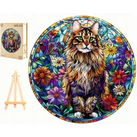    GROSSES HOLZPUZZLE 300 TEILE MAINE COON-BUNTGLAS IN HOLZKISTE