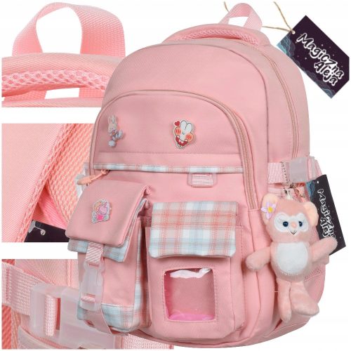 Rosa Schulrucksack von Magische Allee mit Reflektorriemen und Mehreren Fächern