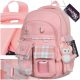Rosa Schulrucksack von Magische Allee mit Reflektorriemen und Mehreren Fächern