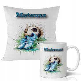    GESCHENK FÜR EIN MÄDCHEN – TASSE + KISSEN-SET – VERSCHIEDENE FUSSBALLMUSTER