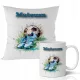  GESCHENK FÜR EIN MÄDCHEN – TASSE + KISSEN-SET – VERSCHIEDENE FUSSBALLMUSTER