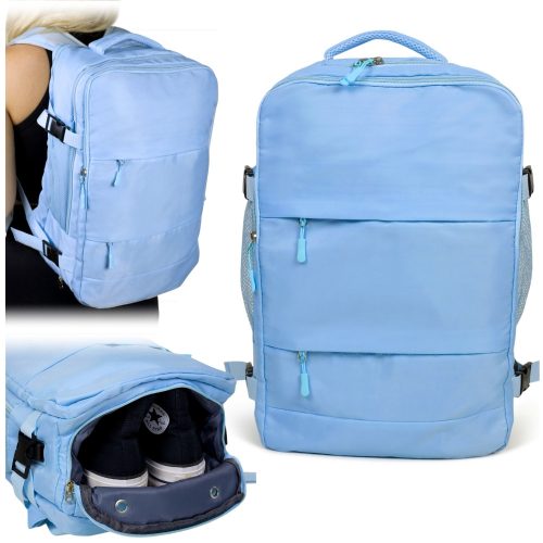 Vielseitiger Reiserucksack als Handgepäck mit USB-Port, Schuhfach & Trockenfach - Schwarz