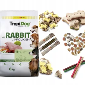    Neu TROPIDOG PREMIUM ADULT S RABBIT&RICE Hundefutter mit Kaninchen 8kg