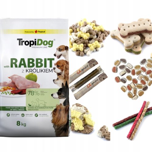  Neu TROPIDOG PREMIUM ADULT S RABBIT&RICE Hundefutter mit Kaninchen 8kg