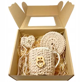   Tasse mit handgefertigtem Deckel, Ständer, Lesezeichen, Geschenk