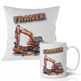    GESCHENK FÜR EINEN JUNGEN - BECHER + KISSEN - BAUMASCHINEN BAGGER