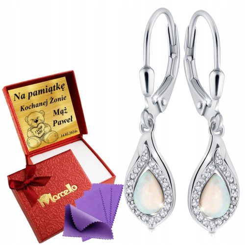  Silberne Hängeohrringe mit Gravur aus Opal 925er Silber + GRATIS GESCHENK