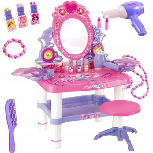  Großer Schminktisch für Kinder, Tischzubehör, Licht, Ton, Haartrockner, Schmuck