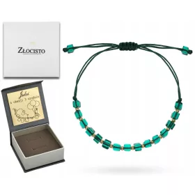    GOLDBAND-ARMBAND MIT DIAMANTEN, KUGELN, GRÜNEN STEINEN AN EINER BAND