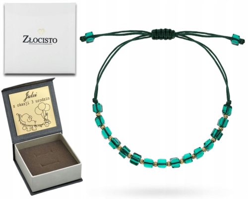  GOLDBAND-ARMBAND MIT DIAMANTEN, KUGELN, GRÜNEN STEINEN AN EINER BAND