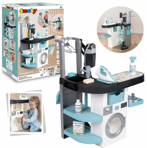  Interaktives Waschmaschinen-Set, Wäsche-Staubsauger, Rowenta, Bügelbrett, Smoby
