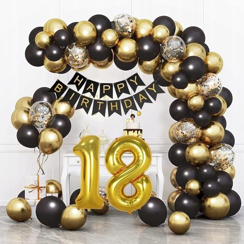  HiHK 18. Geburtstag Dekoration Ballongirlande Gold Schwarz