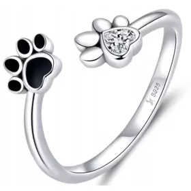    Verstellbarer Silberring Hund Katze Hundepfote Herz 925 + GRATIS!