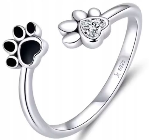  Verstellbarer Silberring Hund Katze Hundepfote Herz 925 + GRATIS!