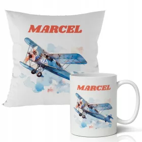  GESCHENK FÜR EIN MÄDCHEN – BECHER + KISSEN – FLUGZEUG